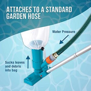 U.S. Pool Supply Portable Deluxe Jet Pool Vacuum Underwater Cleaner with 5 Section Pole, 3 Scrub Brushes, Leaf Bag, Telescopic Pole Attachment - Above Ground Pools, Spas, Ponds - Attach to Garden Hose