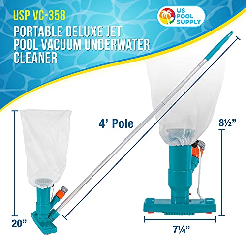 U.S. Pool Supply Portable Deluxe Jet Pool Vacuum Underwater Cleaner with 5 Section Pole, 3 Scrub Brushes, Leaf Bag, Telescopic Pole Attachment - Above Ground Pools, Spas, Ponds - Attach to Garden Hose