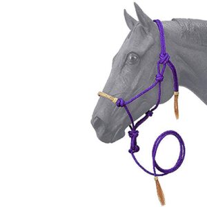 tough 1 rawhide noseband rope halter with lead, purple, horse