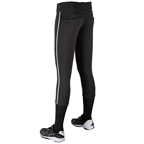 CHAMPRO Women's Standard Tournament Low Rise Softball Pants with Side, Black, White Pipe, Medium