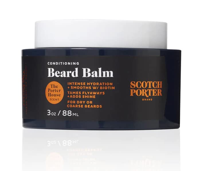 Scotch Porter Conditioning Beard Balm for Men | Porter House | Hydrates, Smooths, Adds Shine & Tames Flyaway Hair | Formulated with Non-Toxic Ingredients, Free of Parabens, Sulfates & Silicones | Vegan | 3oz Jar