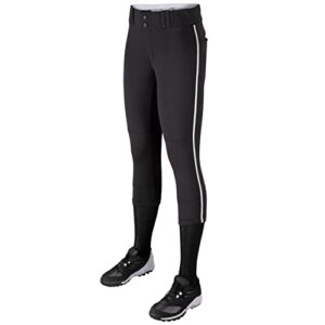 champro womens low-rise youth softball with tournament traditional low rise pant w/braid, black, white pipe, large us