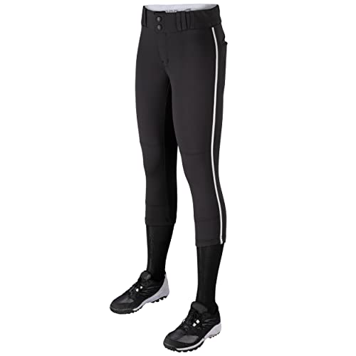 CHAMPRO womens Low-rise Youth Softball With Tournament Traditional Low Rise Pant w/Braid, Black, White Pipe, Large US