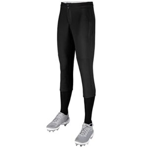 champro womens low-rise knicker-style fastpitch in solid color with reinforced knees fireball polyester softball pant, black, x-small