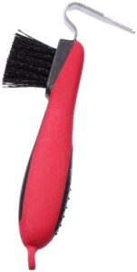 tough 1 great grip hoof pick/brush, red