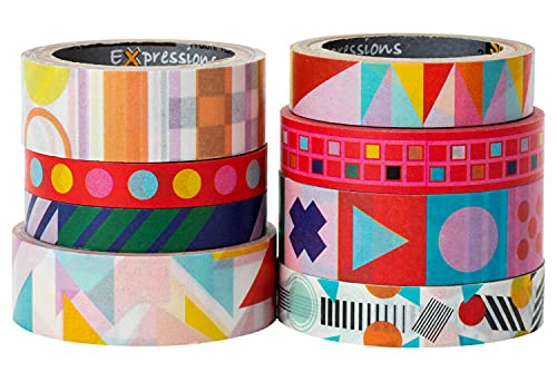 Scotch Washi Tape, Geo Madness Design, 8 Rolls, Great for Bullet Journaling, Scrapbooking and DIY Décor (C1017-8-P18)