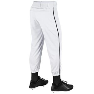 CHAMPRO Traditional Fit Triple Crown Classic Baseball Pants with Contrast-Color Braid Piping and Reinforced Sliding Areas, White, Black Pin, Medium