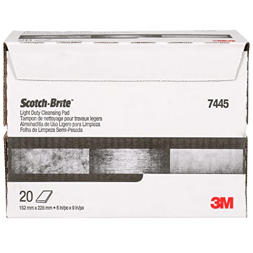 Scotch-Brite Light Cleansing Hand Pad 7445 - Mild Abrasive Hand Sanding Pad - White Hand Pad - For Metal, Vinyl, Porcelain - 6" x 9"