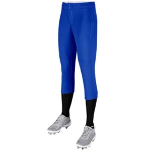 champro girls’ standard fireball low-rise knicker-style fastpitch softball pants in solid color with reinforced knees, royal, large