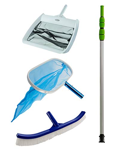 Aqua Select Maintenance Kit | Includes EZ-Clip 7' - 21' Telescopic Pole, Pool Brush, Leaf Skimmer and Pool Rake for Above Ground and Inground Swimming Pools