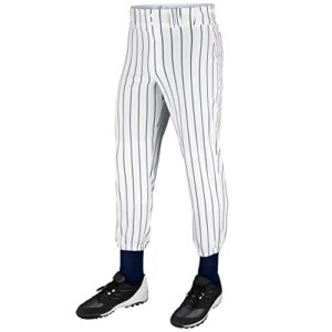 champro traditional fit triple crown classic baseball pants with knit-in pinstripes and reinforced sliding areas, white, navy pin, medium