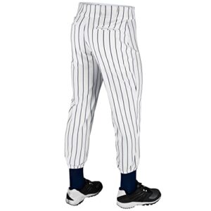 CHAMPRO Traditional Fit Triple Crown Classic Baseball Pants with Knit-in Pinstripes and Reinforced Sliding Areas, White, Navy pin, Medium