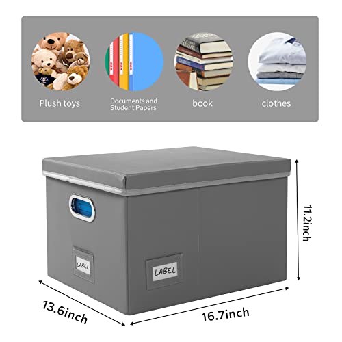 DYWMM File Organizer Box -Document Organizer Storage for Office-Collapsible Leather File Cabinet for Easy File Folder Storage -Easy Slide Durable Hanging File Box (16.7 x 13.6 x 11.2 inches, Gray)