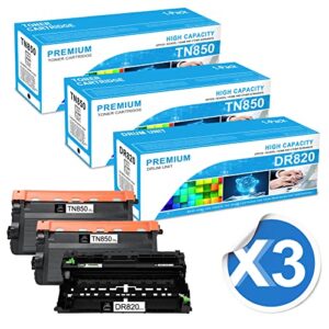 tn-850 toner cartridge & dr820 drum unit compatible tn850 dr820 replacement for brother dr820 tn-850 for brother dcp-l5500dn l5600dn l5650dn mfc-l6700dw l6750dw printer toner.(2 toner, 1 drum 3 pack)