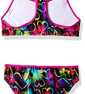 Speedo Girls Ruffled 2-Piece Swimsuit (Black & Pink, 14)