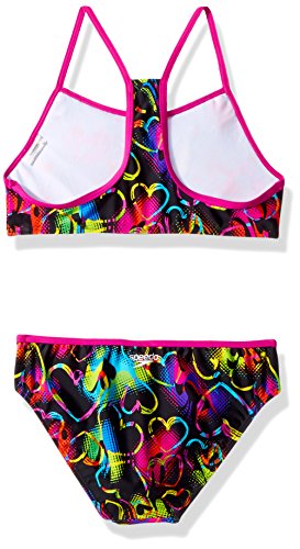 Speedo Girls Ruffled 2-Piece Swimsuit (Black & Pink, 14)