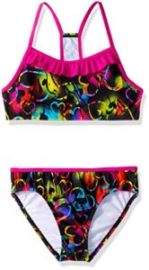 speedo girls ruffled 2-piece swimsuit (black & pink, 14)