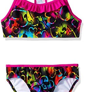 Speedo Girls Ruffled 2-Piece Swimsuit (Black & Pink, 14)