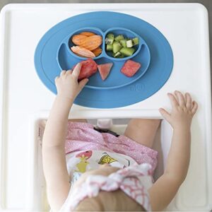 ezpz Mini Mat - 100% Silicone Suction Plate with Built-in Placemat for Infants + Toddlers - First Foods + Self-Feeding - Comes with a Reusable Travel Bag (Aqua)