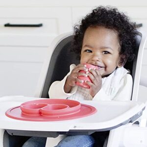 ezpz Mini Mat - 100% Silicone Suction Plate with Built-in Placemat for Infants + Toddlers - First Foods + Self-Feeding - Comes with a Reusable Travel Bag (Aqua)