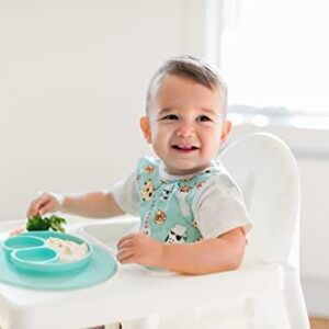 ezpz Mini Mat - 100% Silicone Suction Plate with Built-in Placemat for Infants + Toddlers - First Foods + Self-Feeding - Comes with a Reusable Travel Bag (Aqua)