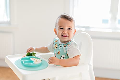 ezpz Mini Mat - 100% Silicone Suction Plate with Built-in Placemat for Infants + Toddlers - First Foods + Self-Feeding - Comes with a Reusable Travel Bag (Aqua)