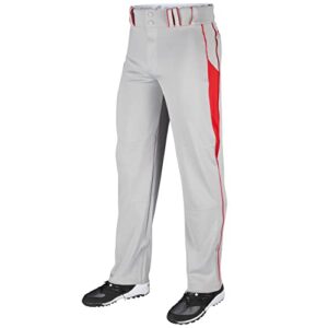 champro triple crown ob2 open-bottom loose fit baseball pants with adjustable inseam and reinforced sliding areas, grey, scarlet, x-large