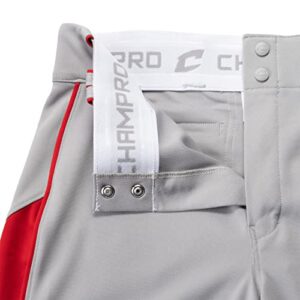 CHAMPRO Triple Crown OB2 Open-Bottom Loose Fit Baseball Pants with Adjustable Inseam and Reinforced Sliding Areas, Grey, Scarlet, x-Large