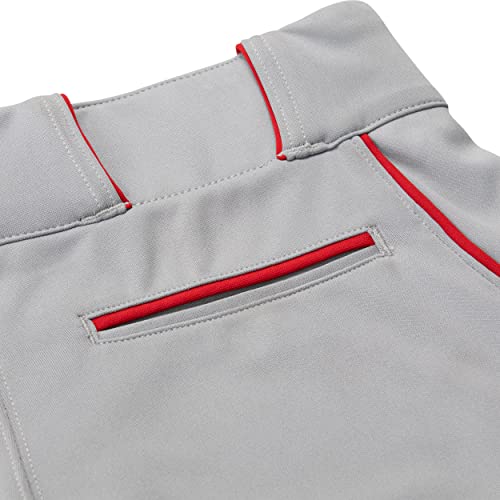 CHAMPRO Triple Crown OB2 Open-Bottom Loose Fit Baseball Pants with Adjustable Inseam and Reinforced Sliding Areas, Grey, Scarlet, x-Large