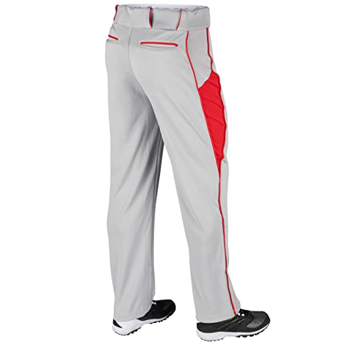 CHAMPRO Triple Crown OB2 Open-Bottom Loose Fit Baseball Pants with Adjustable Inseam and Reinforced Sliding Areas, Grey, Scarlet, x-Large