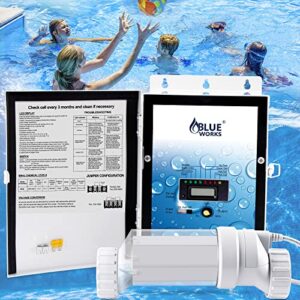 blue works saltwater pool system salt pool – up to 40,000 gallons pool, salt chlorine generator for inground pool, 2 year usa warranty, clear