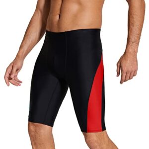 DEVOROPA Men's Swim Jammers Athletic Swimwear Racing Training Swimsuit UPF 50+ Swimming Lap Shorts Quick Dry Bathing Suit Black/Red XL