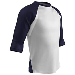 champro mens 3/4 men’s complete game 3 4 sleeve polyester baseball shirt, white, navy sleeve, medium us