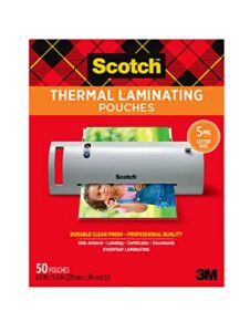 scotch thermal laminating pouches premium quality, 5 mil thick for extra protection, 50 pack letter size laminating sheets, our most durable lamination pouch, 8.9 x 11.4 inches, clear (tp5854-50)