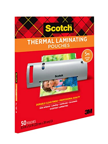 Scotch Thermal Laminating Pouches Premium Quality, 5 Mil Thick for Extra Protection, 50 Pack Letter Size Laminating Sheets, Our Most Durable Lamination Pouch, 8.9 x 11.4 inches, Clear (TP5854-50)