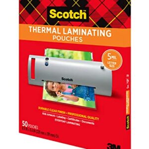 Scotch Thermal Laminating Pouches Premium Quality, 5 Mil Thick for Extra Protection, 50 Pack Letter Size Laminating Sheets, Our Most Durable Lamination Pouch, 8.9 x 11.4 inches, Clear (TP5854-50)