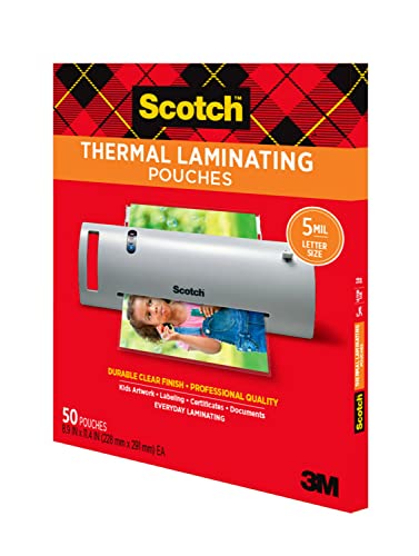 Scotch Thermal Laminating Pouches Premium Quality, 5 Mil Thick for Extra Protection, 50 Pack Letter Size Laminating Sheets, Our Most Durable Lamination Pouch, 8.9 x 11.4 inches, Clear (TP5854-50)