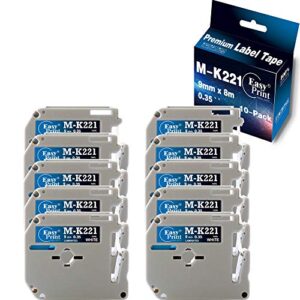 easyprint 10-pack compatible mk-221 label tape replacement for brother m-k221 9mm 0.35inch 26.2 ft (black on white) mk label tape used for p-touch label maker pt-m95 pt-70bm pt-90 pt-80 pt-65 pt-85