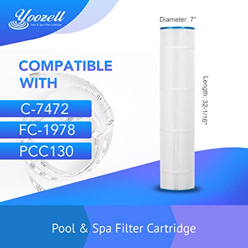 Yoozell PCC130-PAK4 Swimming Pool Replacement Filter Cartridge Replaces for Unicel C-7472 Filbur FC-1978 160332 178585 FC-6475 Pentair CCP520 R173578 PLFPCC130 Darlly 71252 4Pack