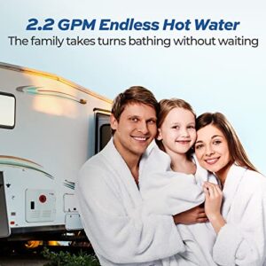 FOGATTI RV Tankless Water Heater, 2.2 GPM, Gen 2, with Black Door and Remote Controller, 42,000 BTU, InstaShower 6, Optimized Summer Comfort Performance, Ideal for RVers' Family Use