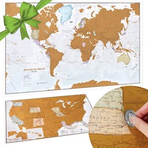 maps international scratch off map of the world poster + usa scratch print – 17(h) x 22(w) inches, scratch usa map – 11(h) x 17(w) inches
