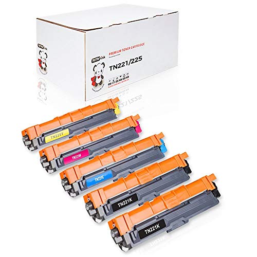 YoYoInk Compatible Toner Cartridge Replacement for Brother TN221 TN225 B/C/M/Y (2 Black, 1 Cyan, 1 Magenta, 1 Yellow; 5 Pack)