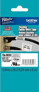 2/pack genuine brother 1″ (24mm) black on white flexible cable and wire tze p-touch tapes for brother pt-7600, pt7600 label maker