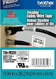 2/Pack Genuine Brother 1" (24mm) Black on White Flexible Cable and Wire TZe P-touch Tapes for Brother PT-7600, PT7600 Label Maker