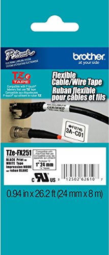 2/Pack Genuine Brother 1" (24mm) Black on White Flexible Cable and Wire TZe P-touch Tapes for Brother PT-7600, PT7600 Label Maker