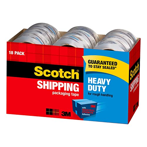 Scotch Heavy Duty Packaging Tape, 1.88" x 54.6 yd, Designed for Packing, Shipping and Mailing, Guaranteed to Stay Sealed, 3" Core, Clear, 18 Rolls (3850-18CP)