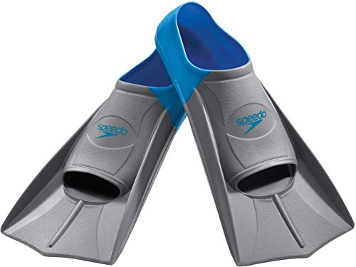 Speedo unisex adult Swim Training Fins Rubber Short Blade Footwear, Blue/Grey, Medium 6 7 US