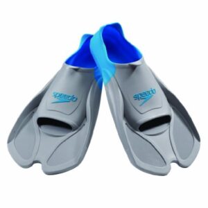 Speedo Unisex Swim Training Fins Biofuse , Grey/Blue, M - Men's Shoe size 7-8 | Women's Shoe size 8-9