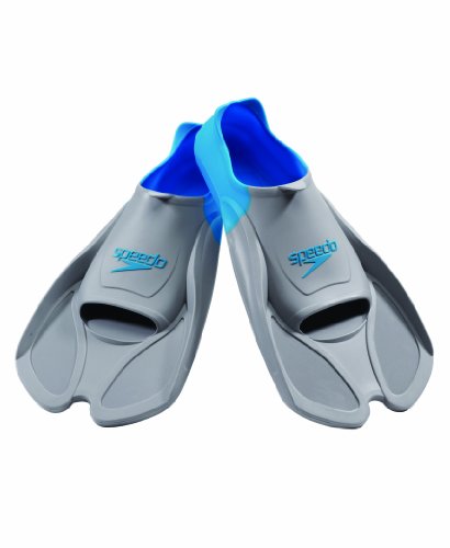 Speedo Unisex Swim Training Fins Biofuse , Grey/Blue, M - Men's Shoe size 7-8 | Women's Shoe size 8-9