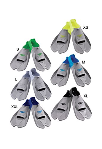 Speedo Unisex Swim Training Fins Biofuse , Grey/Blue, M - Men's Shoe size 7-8 | Women's Shoe size 8-9